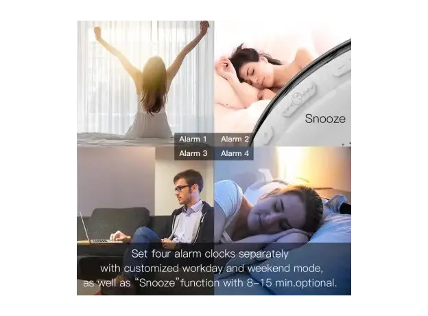 Smart Alarm Clock Moes WB-JK-AC-C Wi-Fi Wake-Up Light, Sunrise Simulation, 7 Colour Light, FM Radio, 4 Alarms, USB 5V/2A, White, 10 image