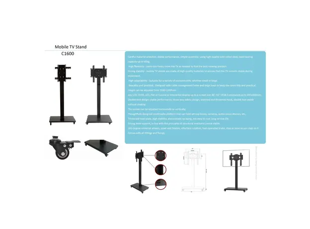 TV Mount Allscreen C1600, 26”-55”, TV Mount With Roller, Black, 6 image