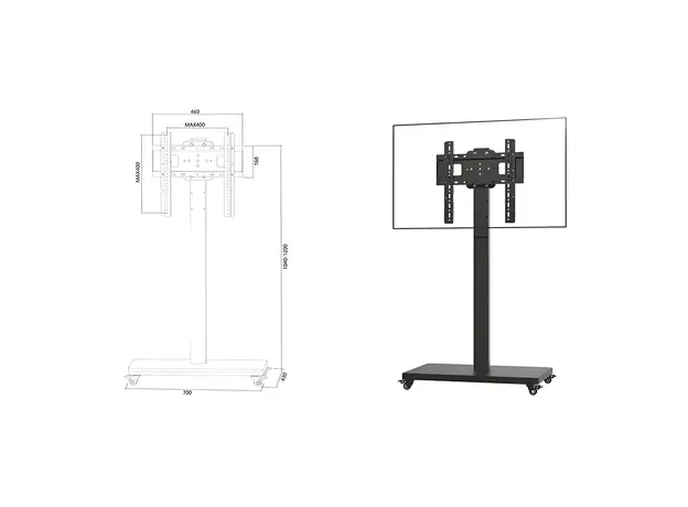TV Mount Allscreen C1600, 26”-55”, TV Mount With Roller, Black, 5 image
