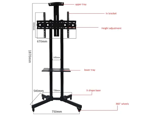 TV Mount Allscreen C1500, 32"-65", TV Mount With Roller, Black, 3 image