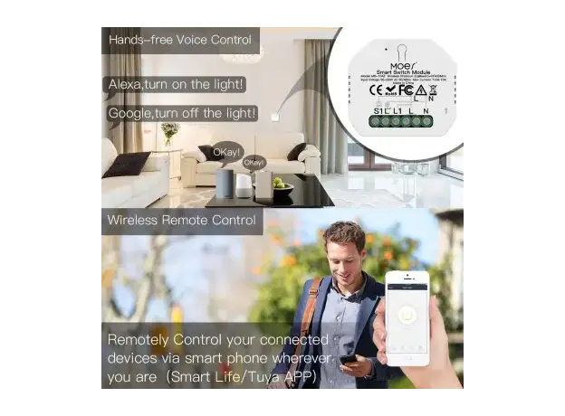 Smart Switch Module Moes ZRM-104-MS, ZigBee 3.0 + RF, 1 Gang, 10A, Alexa / Google Home, 10 image