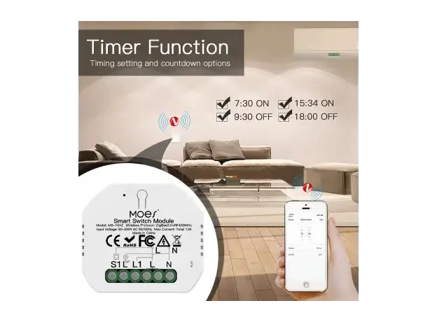 Smart Switch Module Moes ZRM-104-MS, ZigBee 3.0 + RF, 1 Gang, 10A, Alexa / Google Home, 11 image
