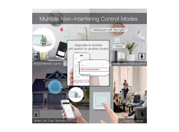 Smart Switch Module Moes ZRM-104-MS, ZigBee 3.0 + RF, 1 Gang, 10A, Alexa / Google Home, 3 image