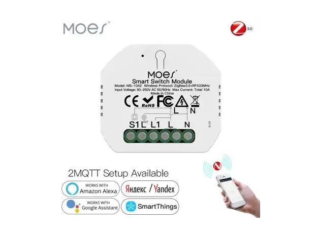 Smart Switch Module Moes ZRM-104-MS, ZigBee 3.0 + RF, 1 Gang, 10A, Alexa / Google Home, 9 image