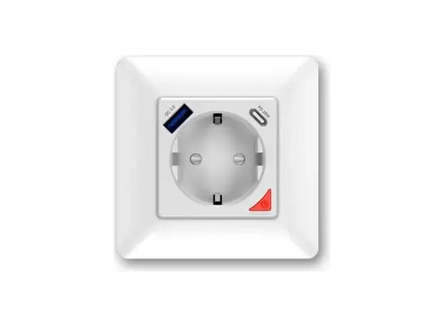 Smart Wall Socket Moes WK-Y-EU-1U1C-WH-EN, Wi-Fi, 16A, 3680W, USB-A + USB-C 20W, In-wall, White