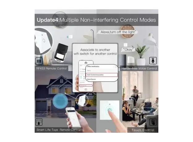 Smart Touch Switch Moes WRS-EU3-BK-MS, Wi-Fi + RF433, 3 Gang, EU, Neutral Required, Black, 7 image