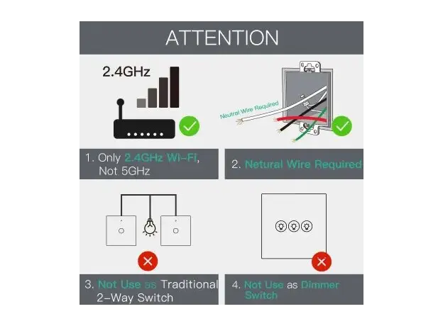 Smart Touch Switch Moes WRS-EU3-BK-MS, Wi-Fi + RF433, 3 Gang, EU, Neutral Required, Black, 8 image
