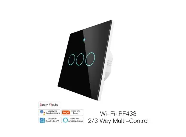 Smart Touch Switch Moes WRS-EU3-BK-MS, Wi-Fi + RF433, 3 Gang, EU, Neutral Required, Black, 9 image