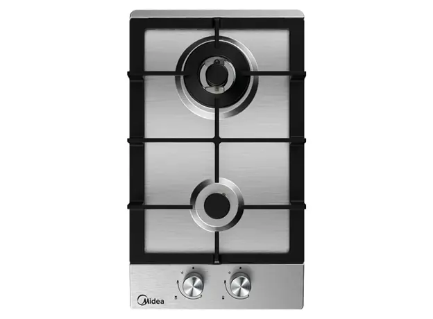 Gas Hob Midea MG30SB005DT1B, Built-in, 2 Burners, 30 cm, Cast Iron Supports, Stainless Steel