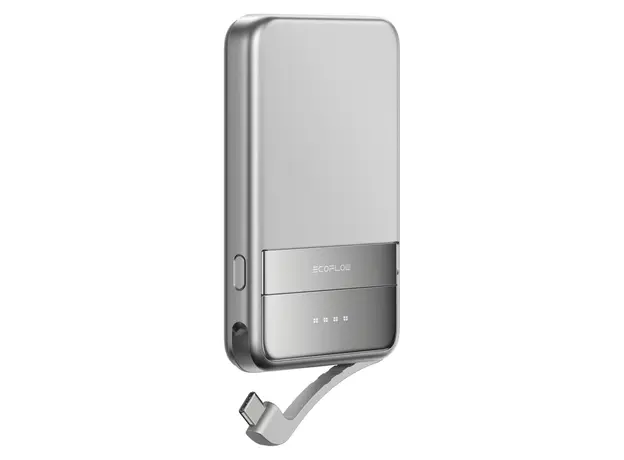 Power Bank EcoFlow RAPID Magnetic 5000mAh, Qi2 15W Wireless, 30W, Built-in USB-C Cable, Silver