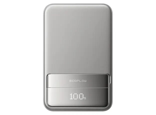 Power Bank EcoFlow RAPID Magnetic Power Bank 10000mAh, Qi2 15W, 65W, Built-in USB-C Cable, Silver
