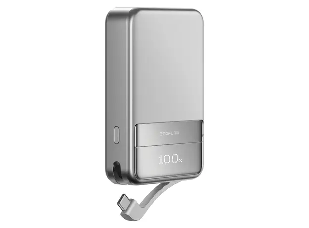 Power Bank EcoFlow RAPID Magnetic Power Bank 10000mAh, Qi2 15W, 65W, Built-in USB-C Cable, Silver, 2 image