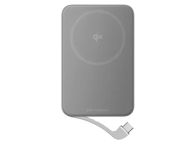 Power Bank EcoFlow RAPID Magnetic Power Bank 10000mAh, Qi2 15W, 65W, Built-in USB-C Cable, Silver, 4 image