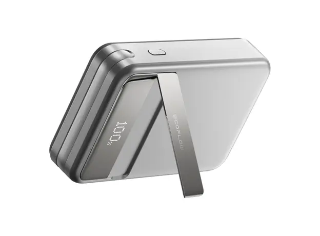 Power Bank EcoFlow RAPID Magnetic Power Bank 10000mAh, Qi2 15W, 65W, Built-in USB-C Cable, Silver, 5 image