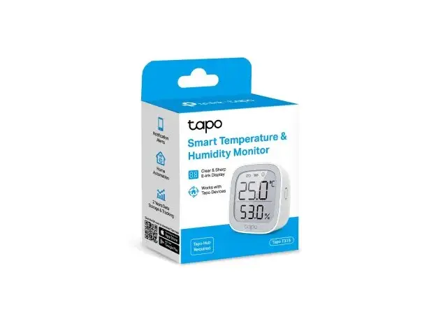 Smart Temperature & Humidity Monitor TP-Link Tapo T315, 2.7" E-ink Display, White, 2 image