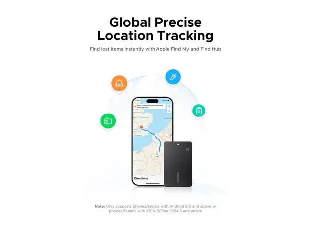 Bluetooth Tracker UGREEN CM915 (75644) Slim Pro, iOS + Android, Smart Tag Finder, Dark Gray, 5 image