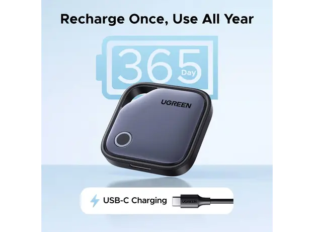 Bluetooth Tracker UGREEN CM916 (75646) FineTrack Duo, Apple Find My / Google Find Hub, USB-C, Grey, 2 image