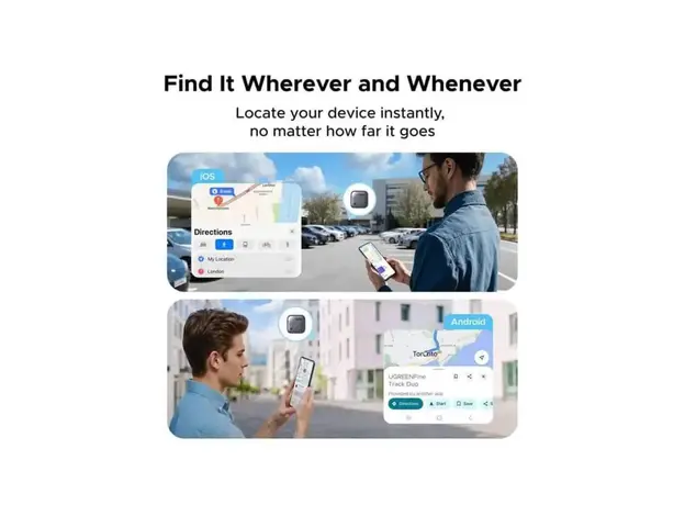Bluetooth Tracker UGREEN CM916 (75646) FineTrack Duo, Apple Find My / Google Find Hub, USB-C, Grey, 3 image