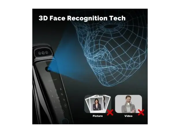 Smart Door Lock Moes WDL-T9P-EN Wi-Fi, 3D Face Recognition, Fingerprint, HD Camera, Black, 6 image