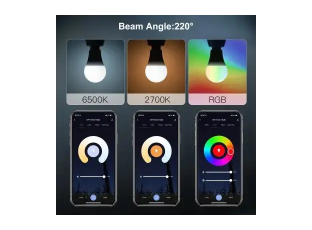 Smart Bulb Moes WB-TDA14-RCW-E27-MS, Wi-Fi, E27, 14W, 1521 lm, RGB + 2700-6500K, White, 13 image
