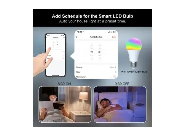 Smart Bulb Moes WB-TDA14-RCW-E27-MS, Wi-Fi, E27, 14W, 1521 lm, RGB + 2700-6500K, White, 15 image