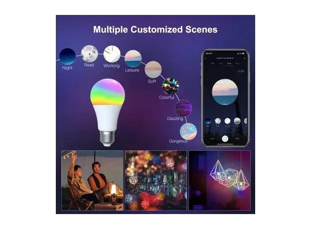 Smart Bulb Moes WB-TDA14-RCW-E27-MS, Wi-Fi, E27, 14W, 1521 lm, RGB + 2700-6500K, White, 2 image