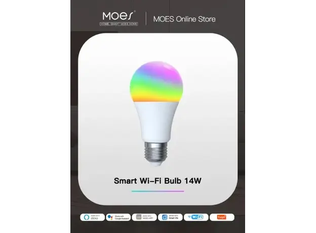Smart Bulb Moes WB-TDA14-RCW-E27-MS, Wi-Fi, E27, 14W, 1521 lm, RGB + 2700-6500K, White, 5 image