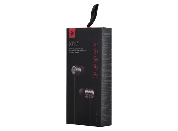 Earphones 2E 2E-IEX1GY X1 Extra Bass, Wired, with Mic, Grey, 3 image