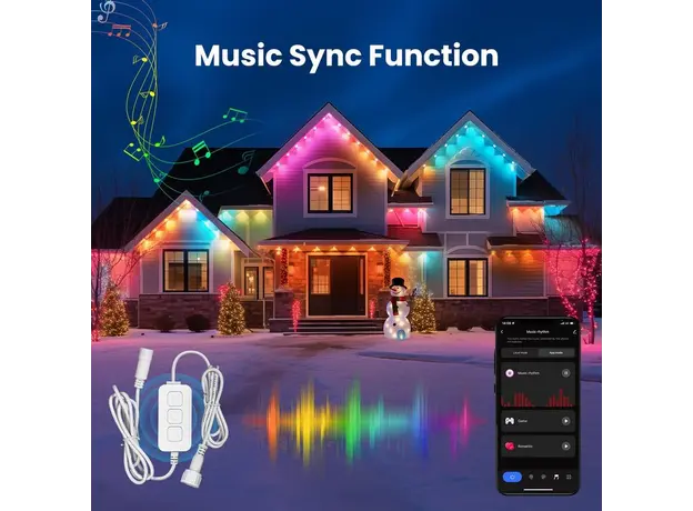 Lighting Moes WPL-CL01-RIC-EU-15-MS, WiFi Smart Eaves String LED Lights, 15 m, 30 Lamps, RGB, IP67, 4 image