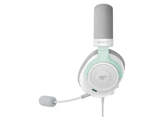 Headset Havit H2230E Gaming Headset, 50mm, 3.5mm, with Microphone, White/Cyan, 3 image