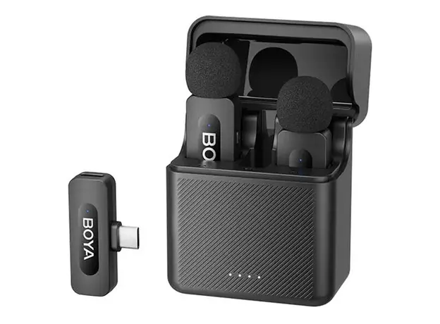 Microphone BOYA BY-V30 2.4 GHz Dual-Channel Wireless Microphone System, 2 TX + USB-C RX + Charging Case, Black