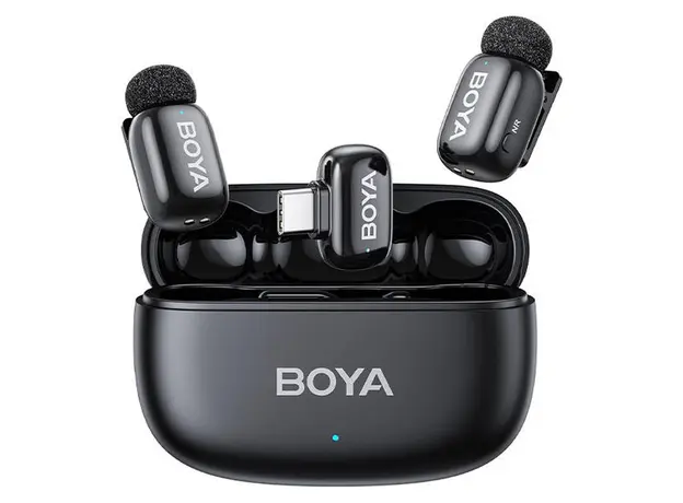 Microphone BOYA mini 2-02 Ultracompact 2.4GHz Wireless Microphone System Combo, 2 TX + USB-C RX + Charging Case, Black