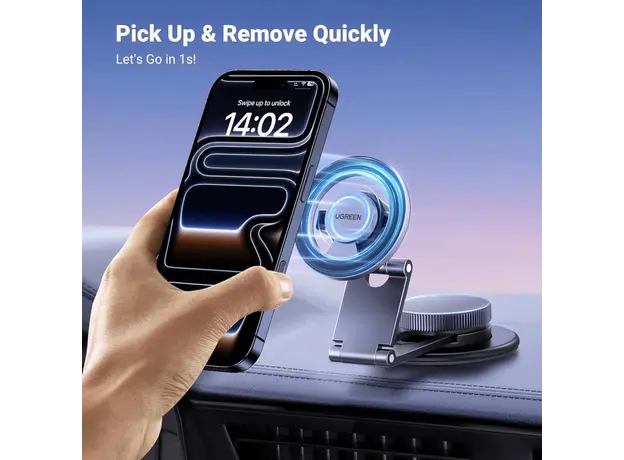 Car Phone Holder UGREEN LP865 (45577), Dashboard Magnetic Car Phone Mount, Gray, 5 image