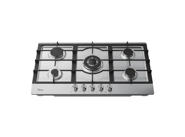 Gas Hob Midea MG9005TX, 5 Burners, 86 cm, Triple Crown WOK, Cast Iron Grates, Stainless Steel, 2 image