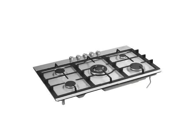 Gas Hob Midea MG9005TX, 5 Burners, 86 cm, Triple Crown WOK, Cast Iron Grates, Stainless Steel, 3 image