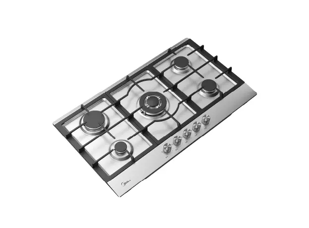 Gas Hob Midea MG9005TX, 5 Burners, 86 cm, Triple Crown WOK, Cast Iron Grates, Stainless Steel, 4 image