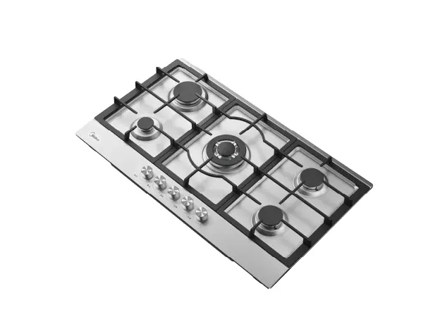 Gas Hob Midea MG9005TX, 5 Burners, 86 cm, Triple Crown WOK, Cast Iron Grates, Stainless Steel, 5 image