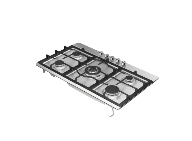 Gas Hob Midea MG9005TX, 5 Burners, 86 cm, Triple Crown WOK, Cast Iron Grates, Stainless Steel, 6 image