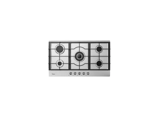 Gas Hob Midea MG9005TX, 5 Burners, 86 cm, Triple Crown WOK, Cast Iron Grates, Stainless Steel