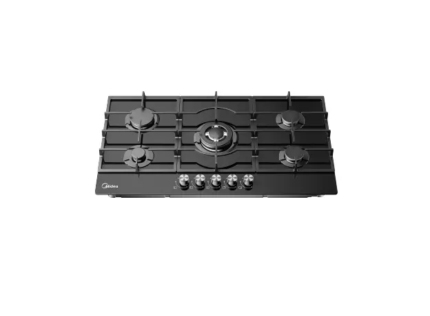 Gas Hob Midea MG9060TGB, 86 cm, 5 Burners, WOK, Glass, Black, 2 image