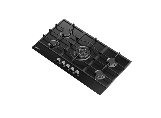 Gas Hob Midea MG9060TGB, 86 cm, 5 Burners, WOK, Glass, Black, 3 image