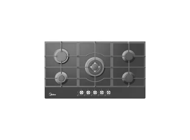 Gas Hob Midea MG9060TGB, 86 cm, 5 Burners, WOK, Glass, Black