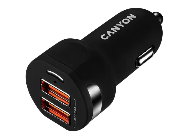 Car Charger CANYON C-04 CNE-CCA04B, 2x USB-A, 2.4A, 12/24V, Black, 3 image