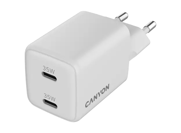 Wall Charger CANYON CU35CC CNS-CUW35CC, GaN 35W, 2x USB-C PD, EU, White, 3 image