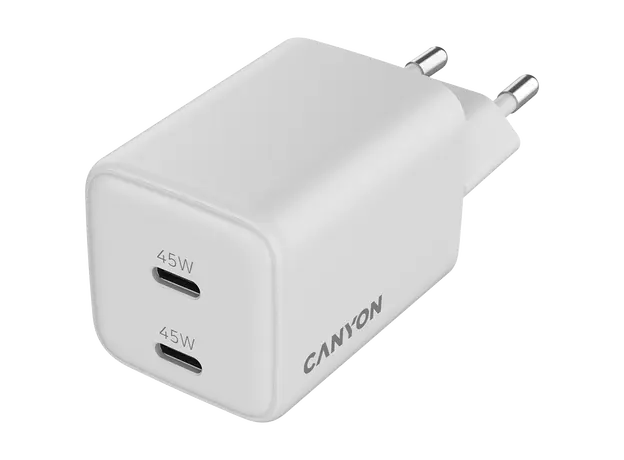 Wall Charger CANYON CU45CC CNS-CUW45CC, GaN 45W, 2x USB-C PD, EU, White, 4 image