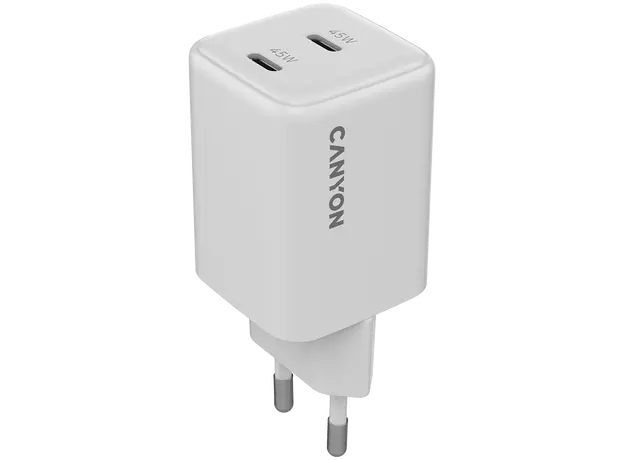 Wall Charger CANYON CU45CC CNS-CUW45CC, GaN 45W, 2x USB-C PD, EU, White
