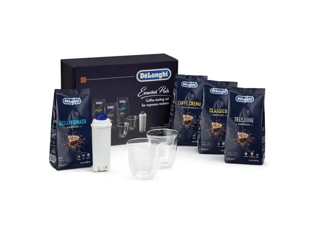 Coffee Set DeLonghi DLSC317 Essential Pack, Coffee Beans 4x250 g, Cappuccino Glasses x2, Water Filter