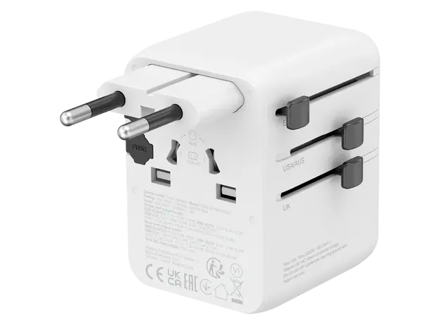 Travel Adapter CANYON OnTour 70 CNS-TA70W1006W, EU/UK/US/AUS, 70W GaN, 3x USB-C, 2x USB-A, White, 3 image