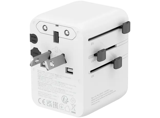 Travel Adapter CANYON OnTour 70 CNS-TA70W1006W, EU/UK/US/AUS, 70W GaN, 3x USB-C, 2x USB-A, White, 4 image