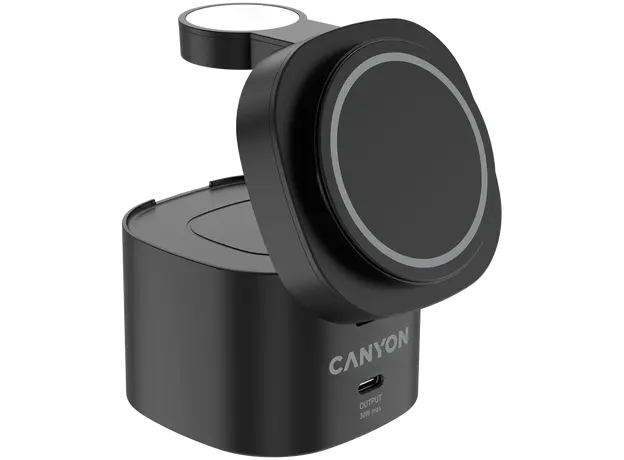 Wireless Charger Canyon OnCharge 405 CNS-WCS405B 4in1, Qi2 15W, USB-C 30W, with 65W Adapter, Black, 3 image